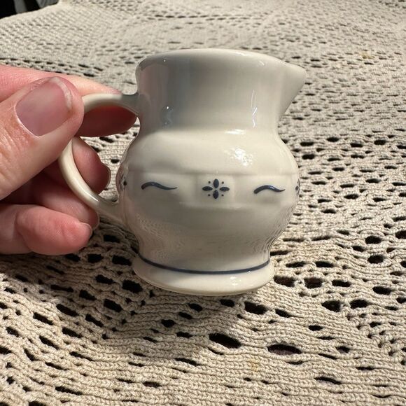 Longaberger Miniature Milk Pitcher pottery - Cream/Blue - New - Picture 6 of 7